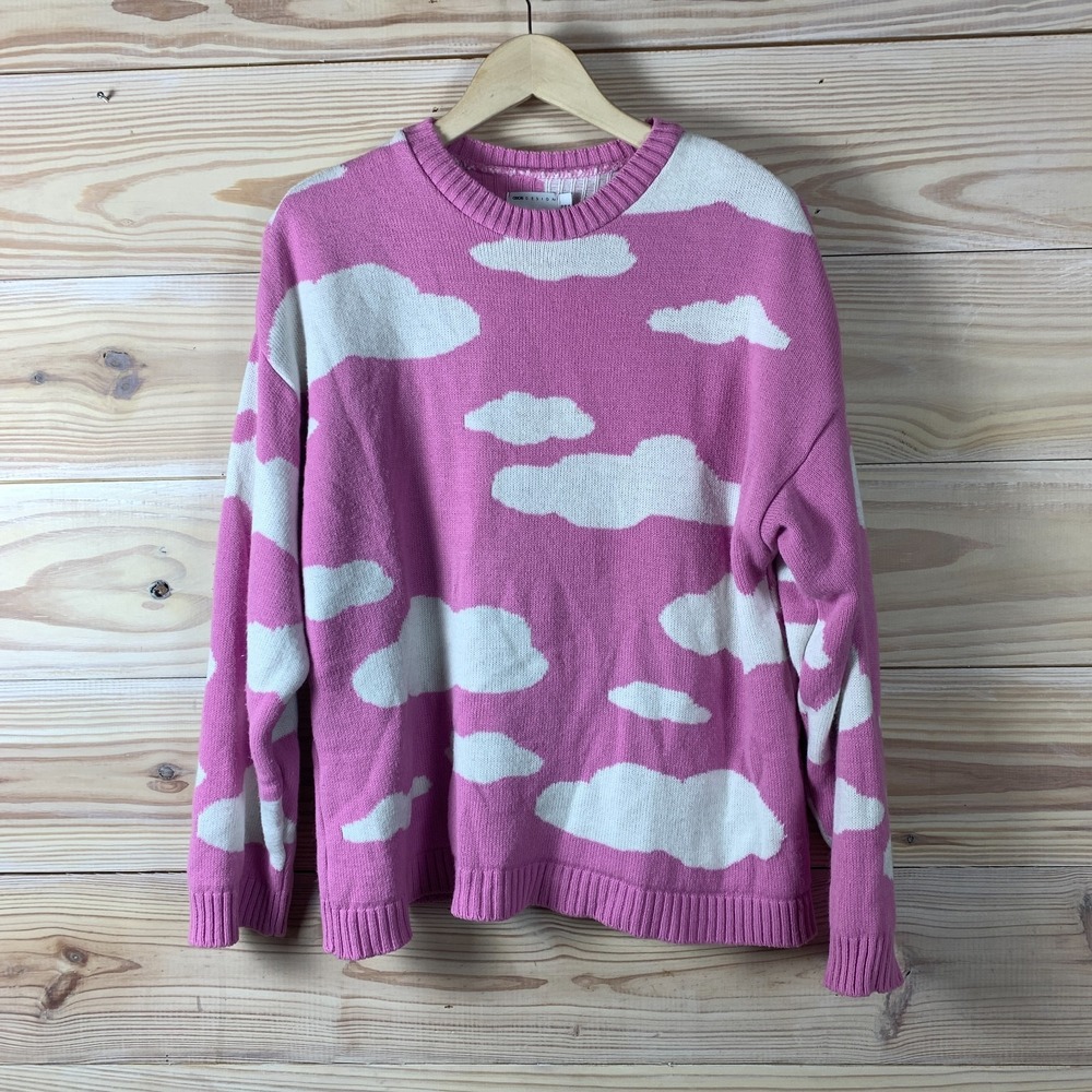 Asos Chunky Sweater Women‎ 6 Pink Clouds AOP Oversized Heavy Knit Made in UK